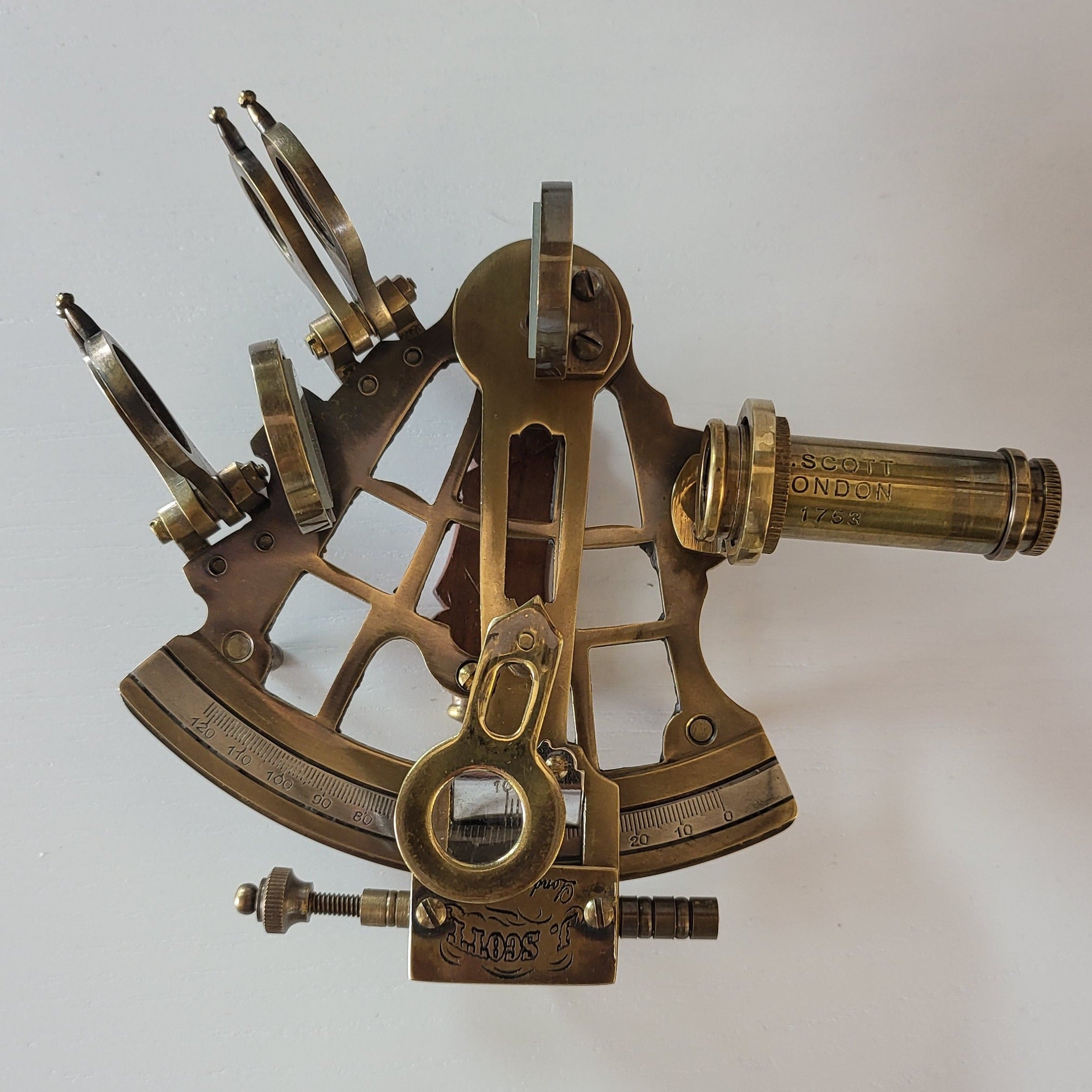 Nautical Solid Brass Sextant With Wooden Box