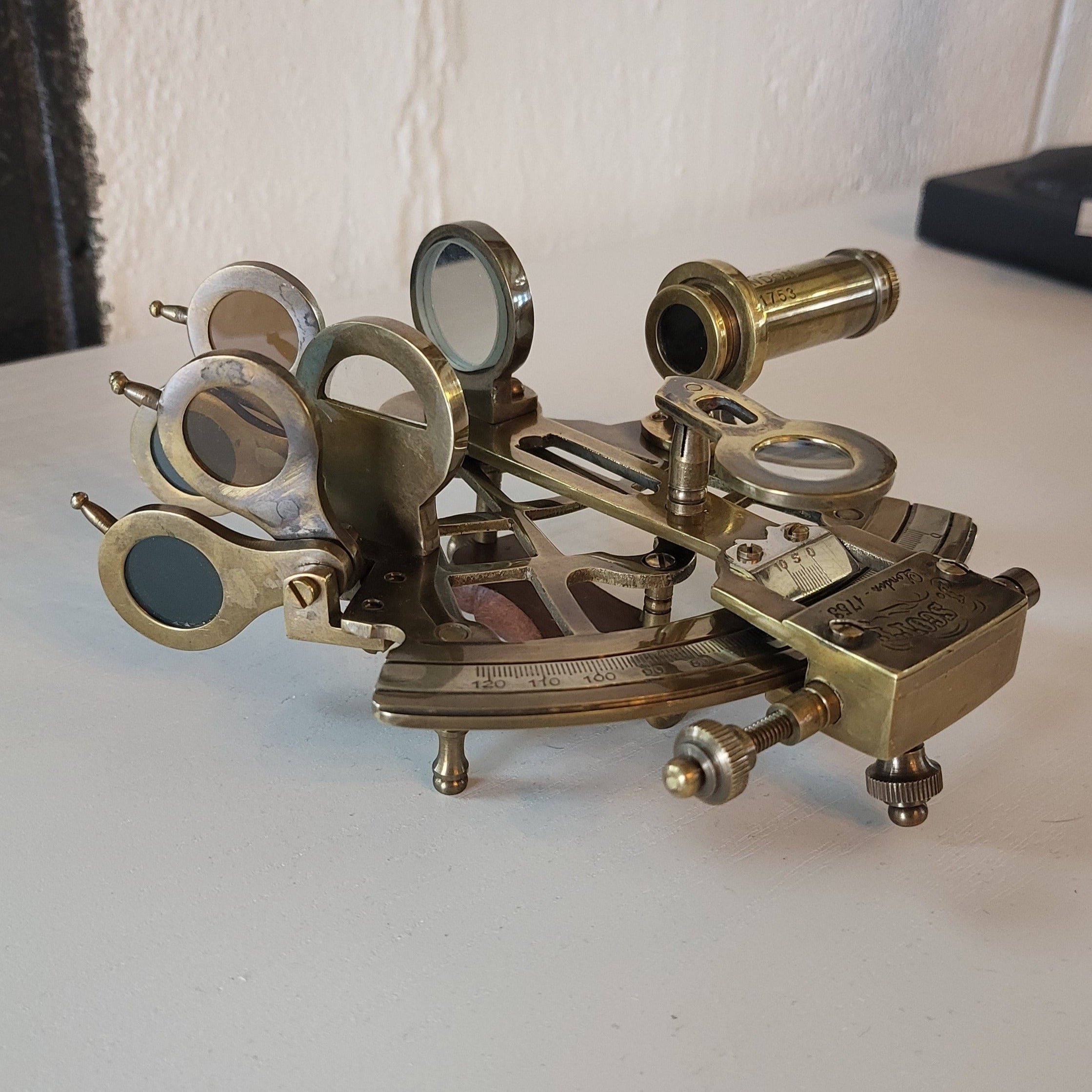 Nautical Solid Brass Sextant With Wooden Box