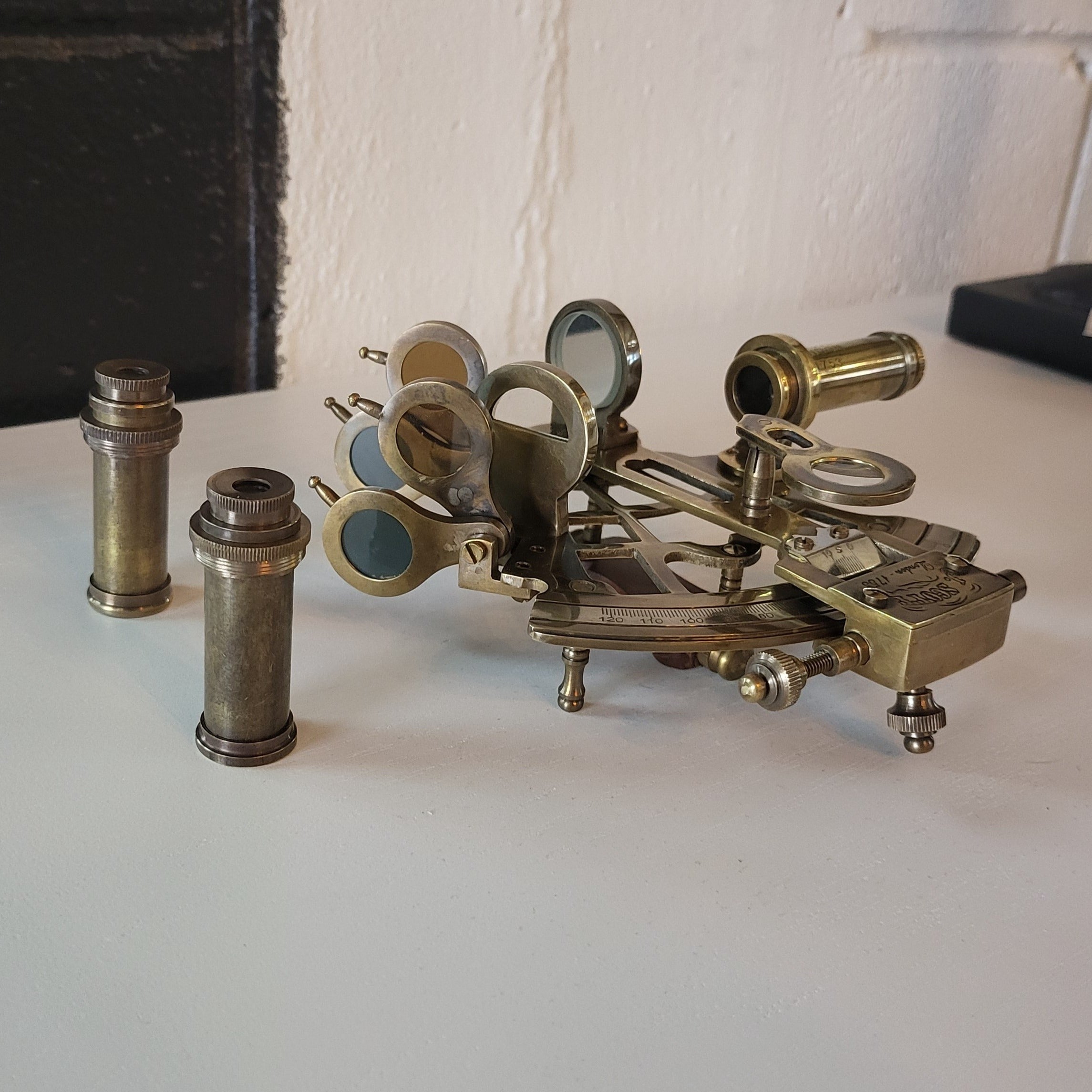 Nautical Solid Brass Sextant With Wooden Box