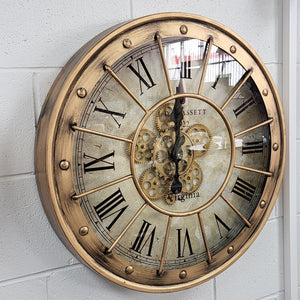 Distressed Copper Wall Clock with Gears