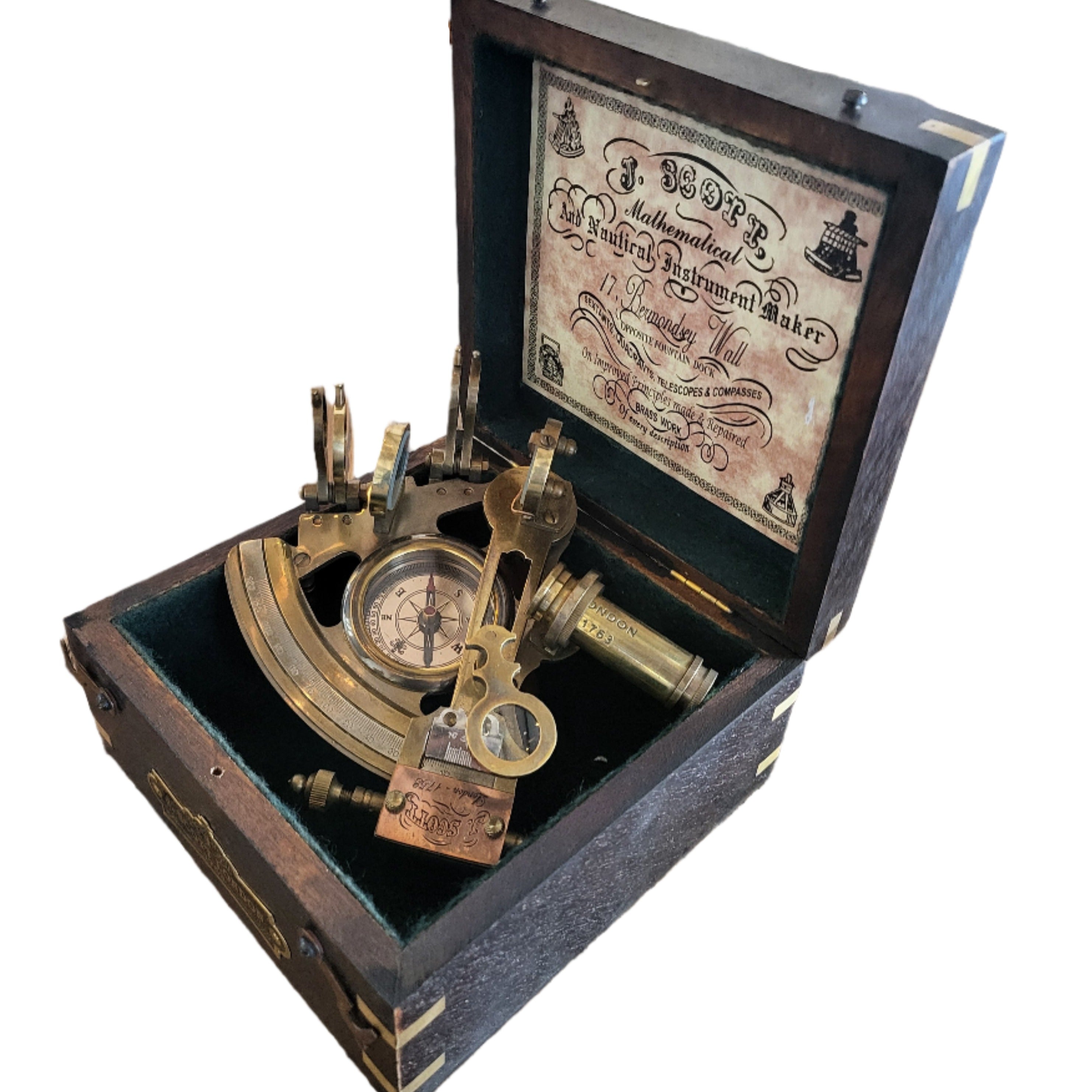 Nautical Brass Sextant with Compass & Box