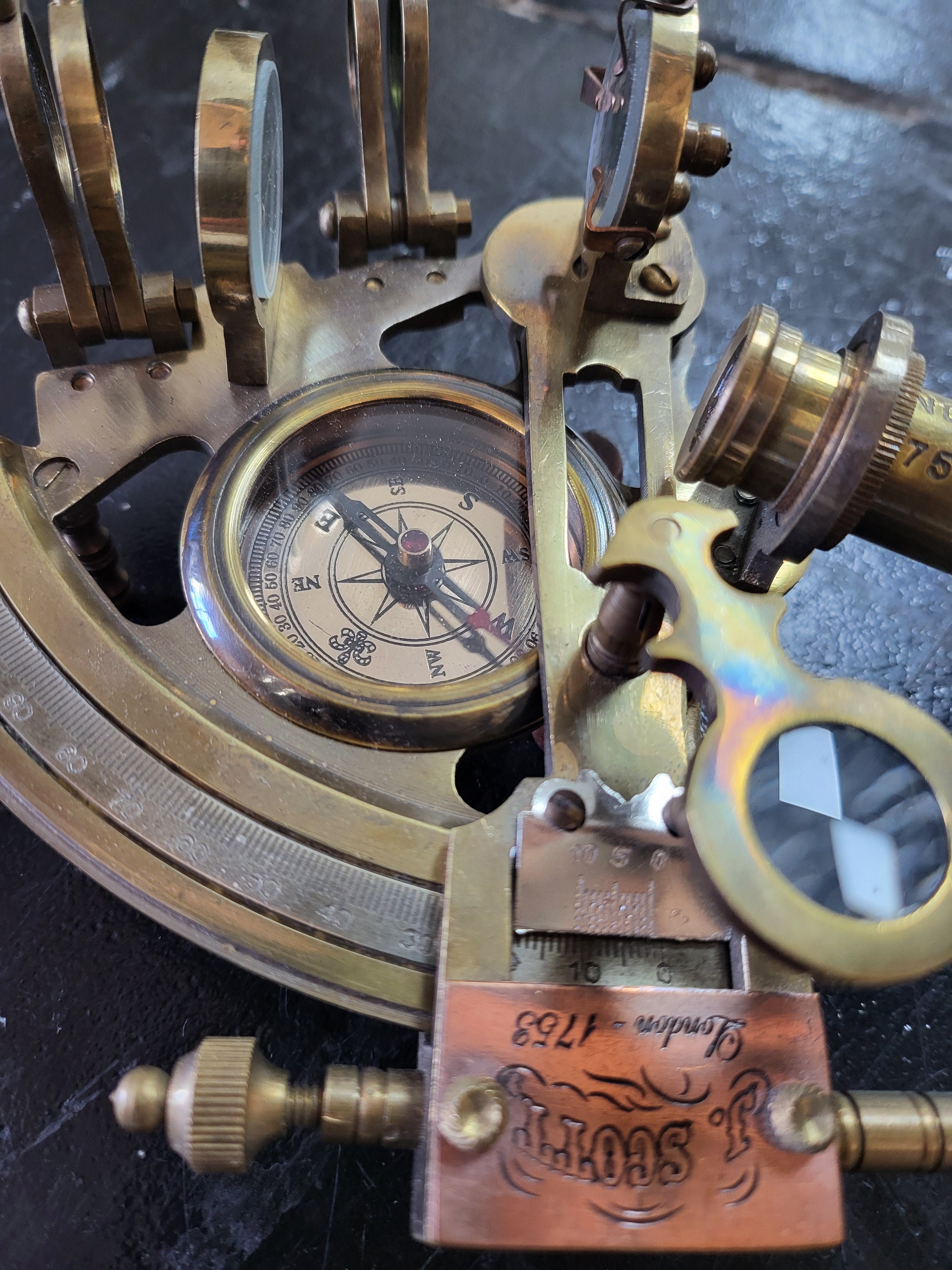 Nautical Brass Sextant with Compass & Box