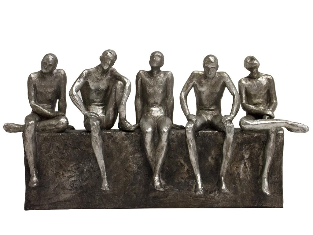 Sitting Men Statue - Silver