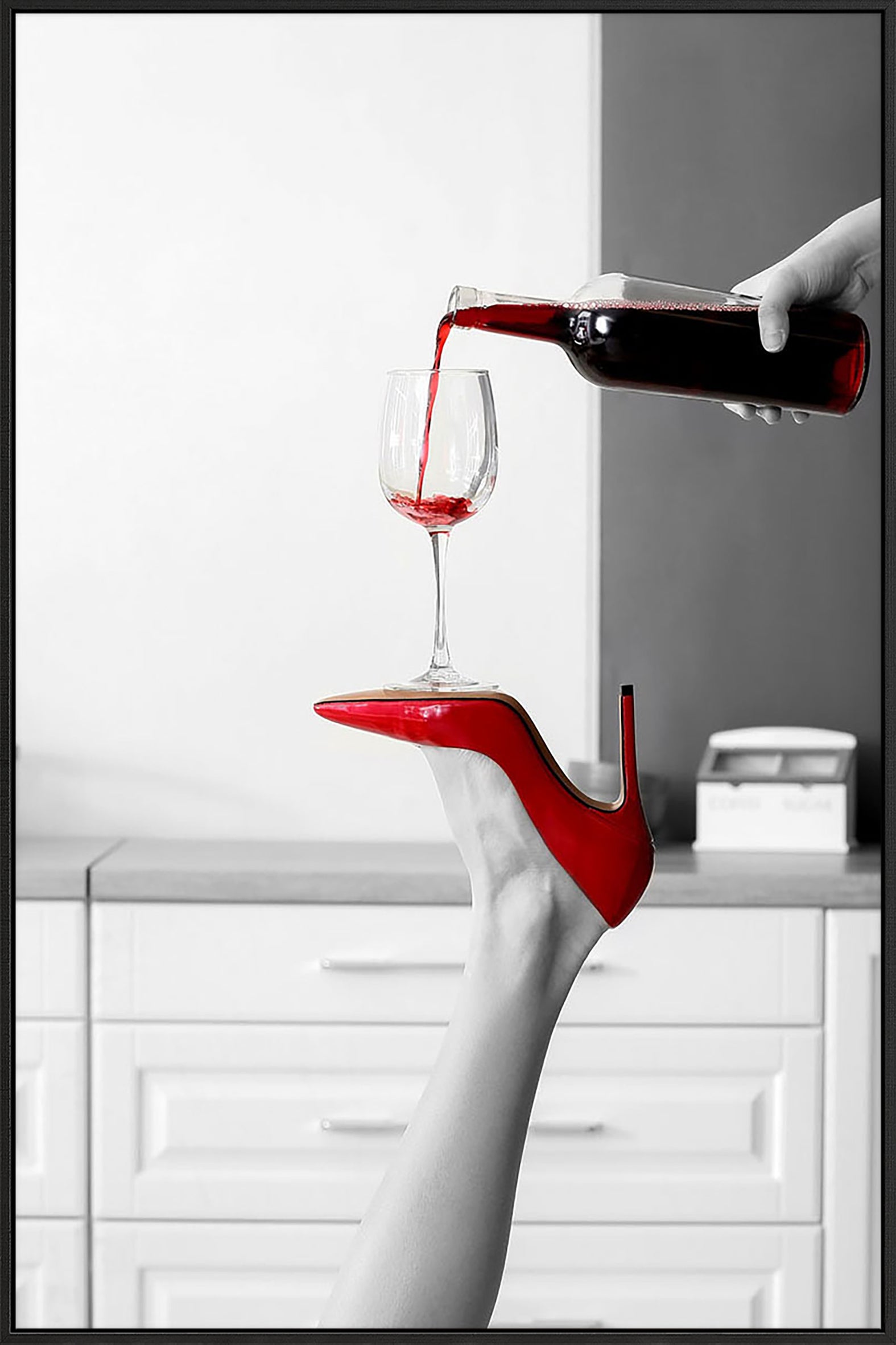 Red Stiletto Red Wine Canvas W/ Black Frame