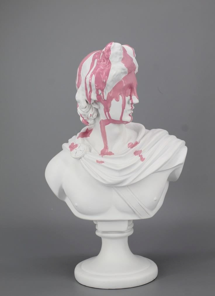 White Apollo Bust W/ Pink Splash