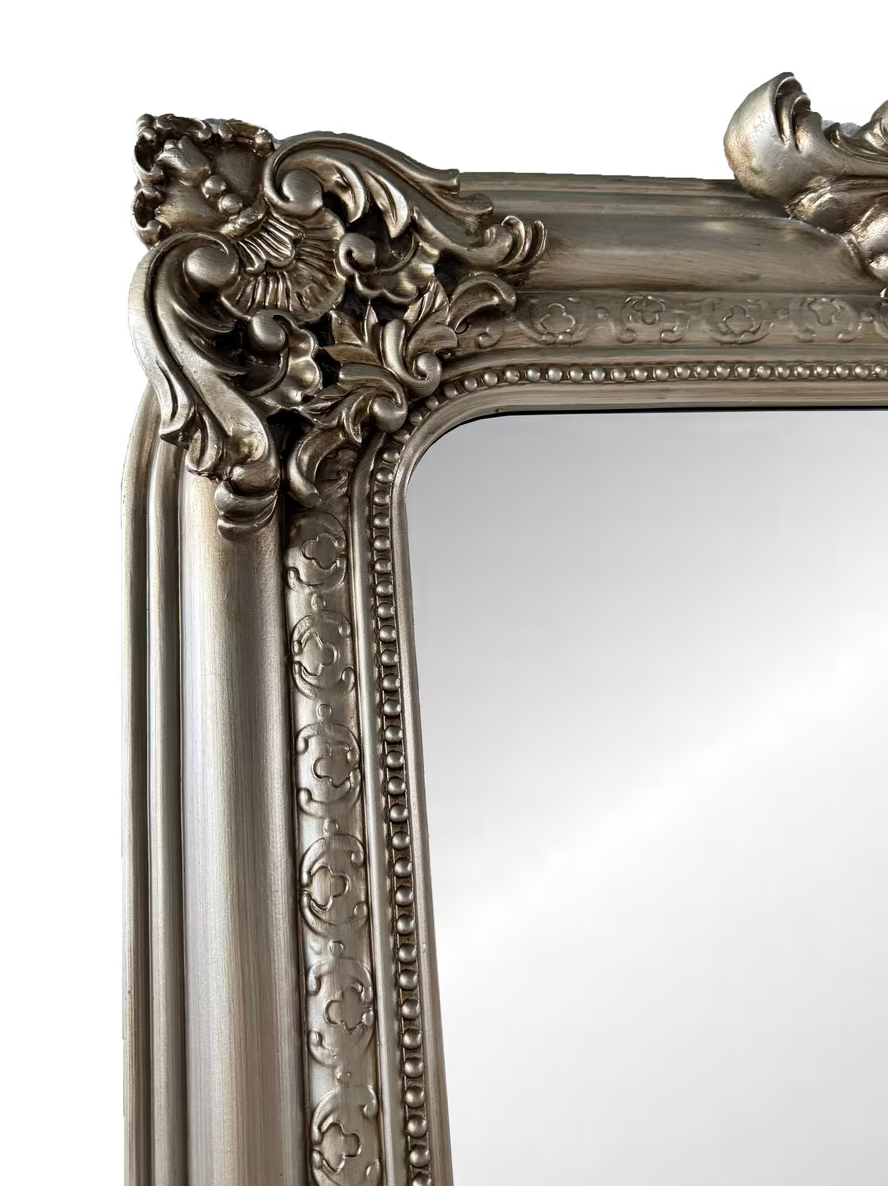 Elizabeth Ornate Beveled Floor Mirror - Antique Silver