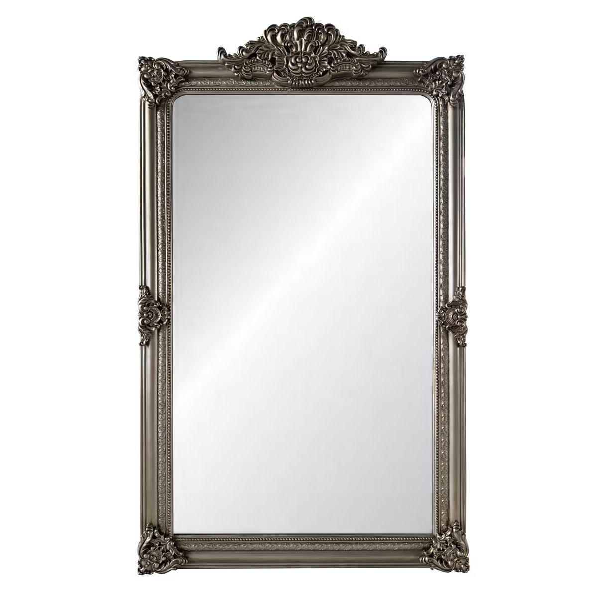 Elizabeth Ornate Beveled Floor Mirror - Antique Silver