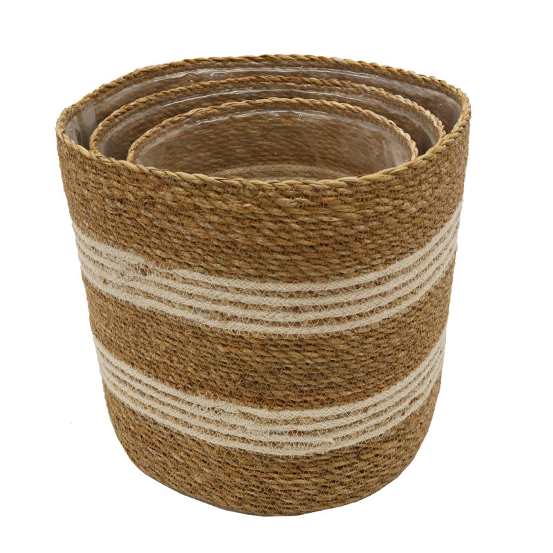 Round Cylinder Stripe Basket - Set of 3