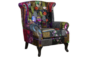 Berkdale Patchwork Wingback Armchair with Ottoman