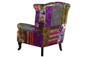 Berkdale Patchwork Wingback Armchair with Ottoman