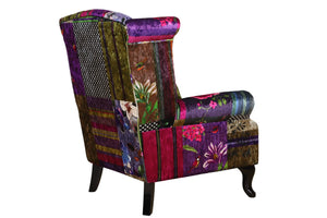 Berkdale Patchwork Wingback Armchair with Ottoman