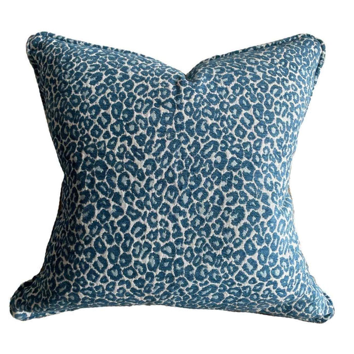 Leopard Design Cushion Cover -  Blue & White