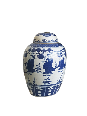 Blue & White Round Jar With Metal Ring