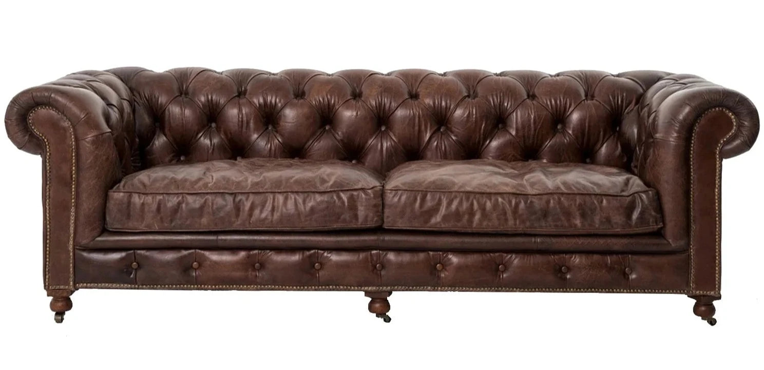 Chesterfield Aged Leather 3 Seater Sofa - Vintage Cigar