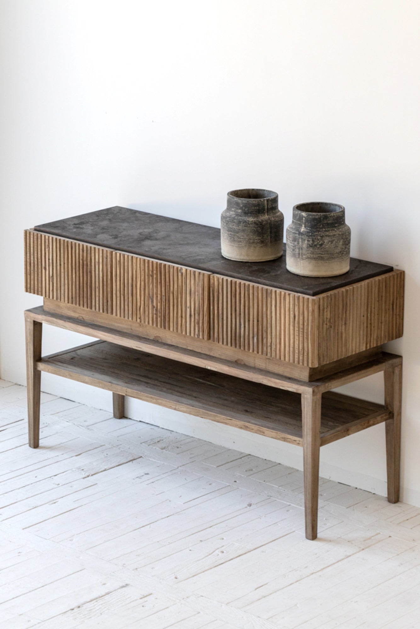 Console Table - Old Elm with Bluestone Top