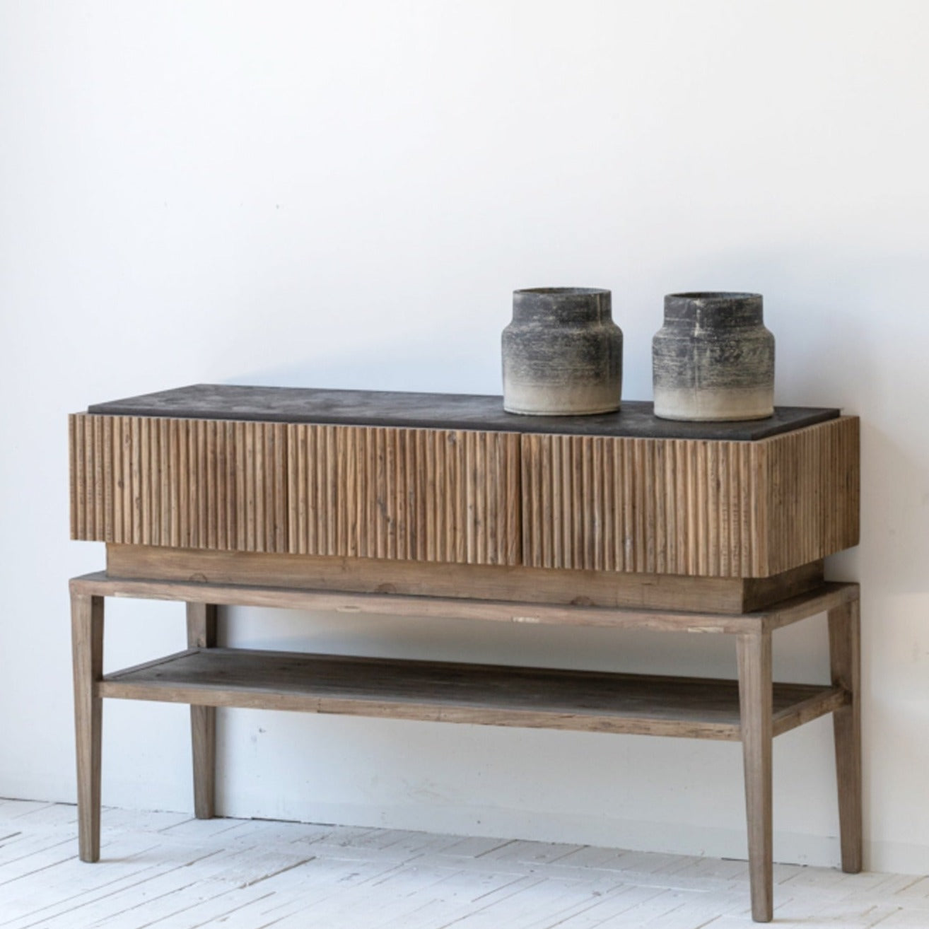 Console Table - Old Elm with Bluestone Top