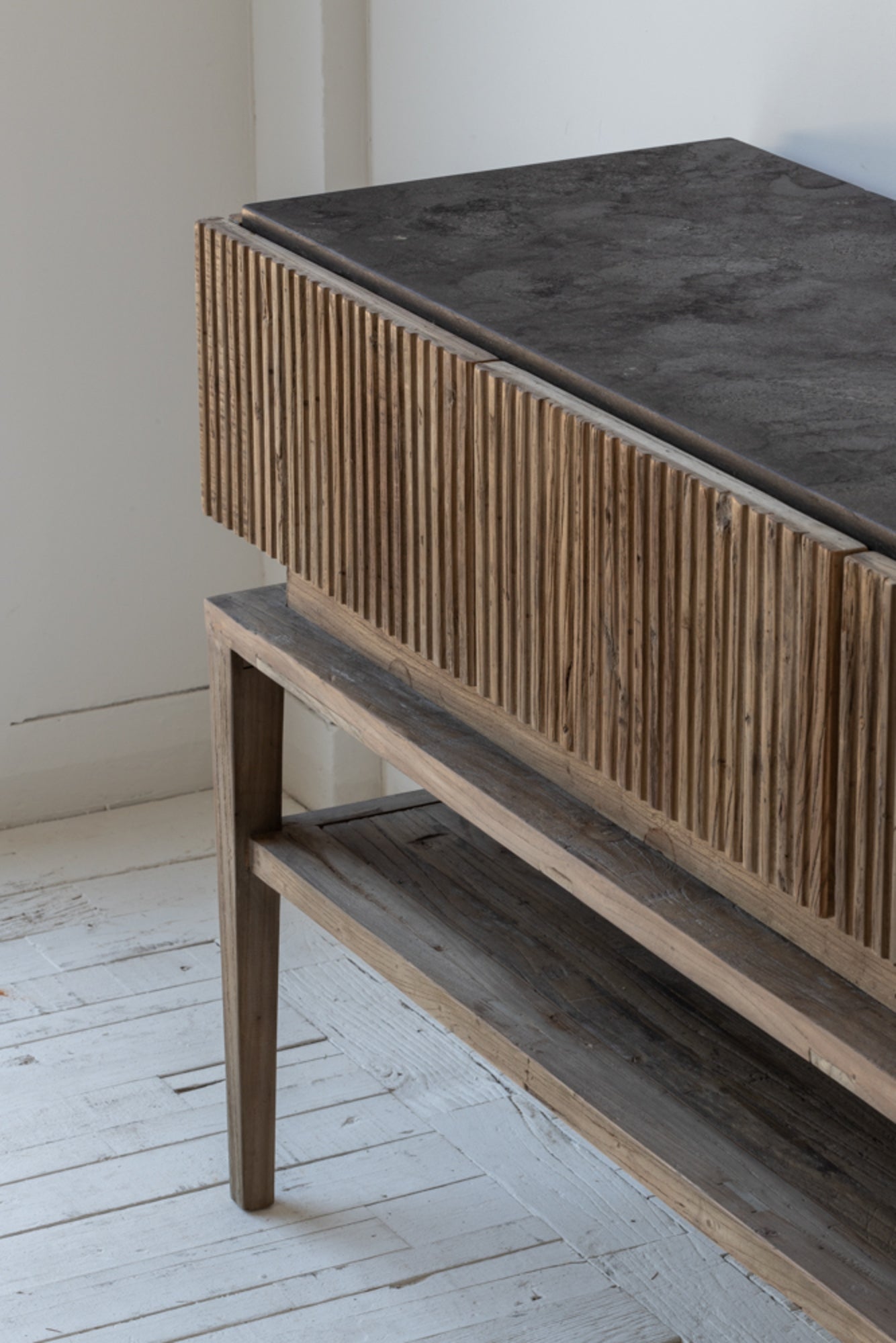 Console Table - Old Elm with Bluestone Top