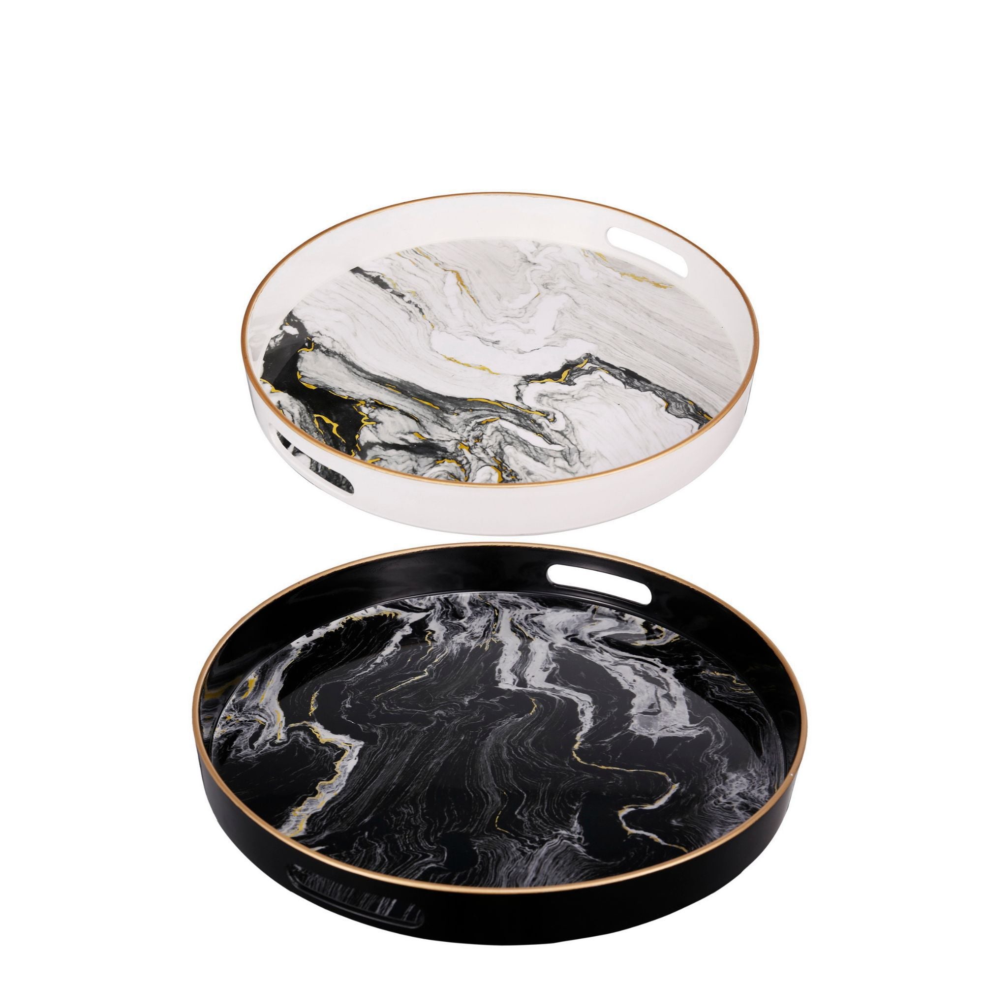 QUINN ROUND TRAYS SET 2 BLACK & WHITE