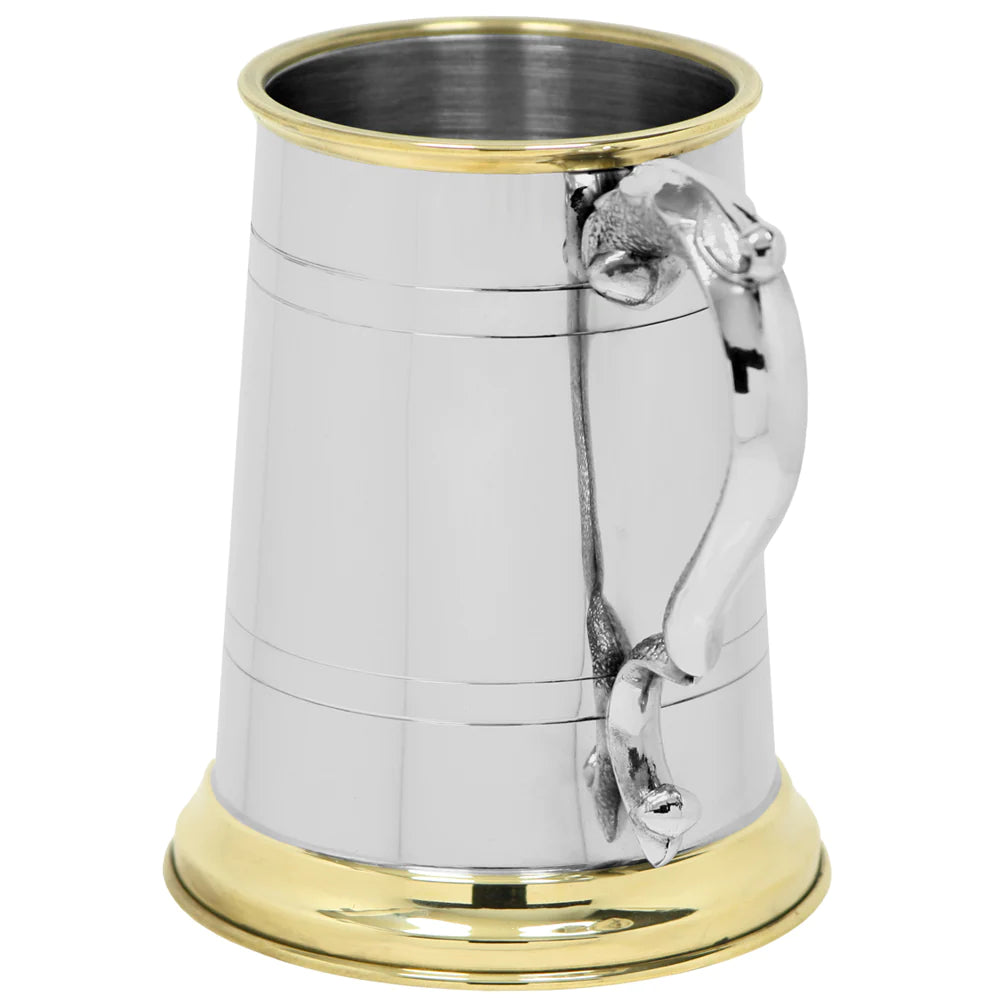 1 Pint Pewter and Brass Traditional Beer Mug Tankard