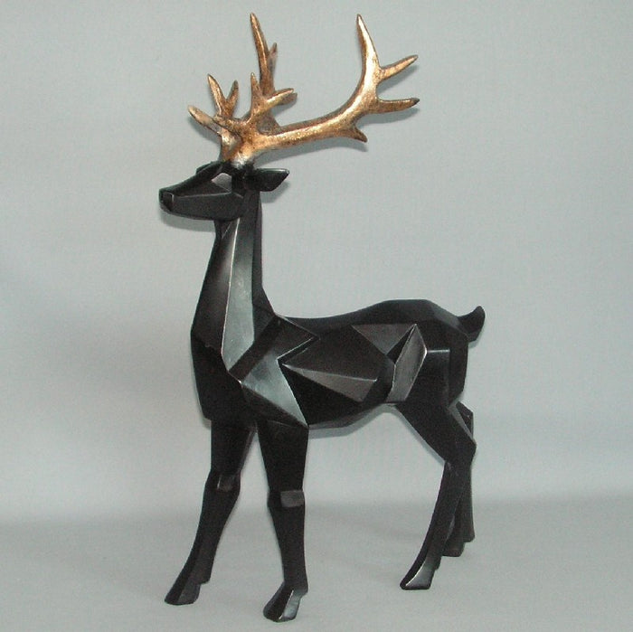 Black Geo Stag Statue with Gold Antlers