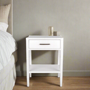 Bamboo Detail 1 Drawer Bedside Table - White