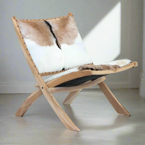 Teak & Leather Foldable Casual Chair