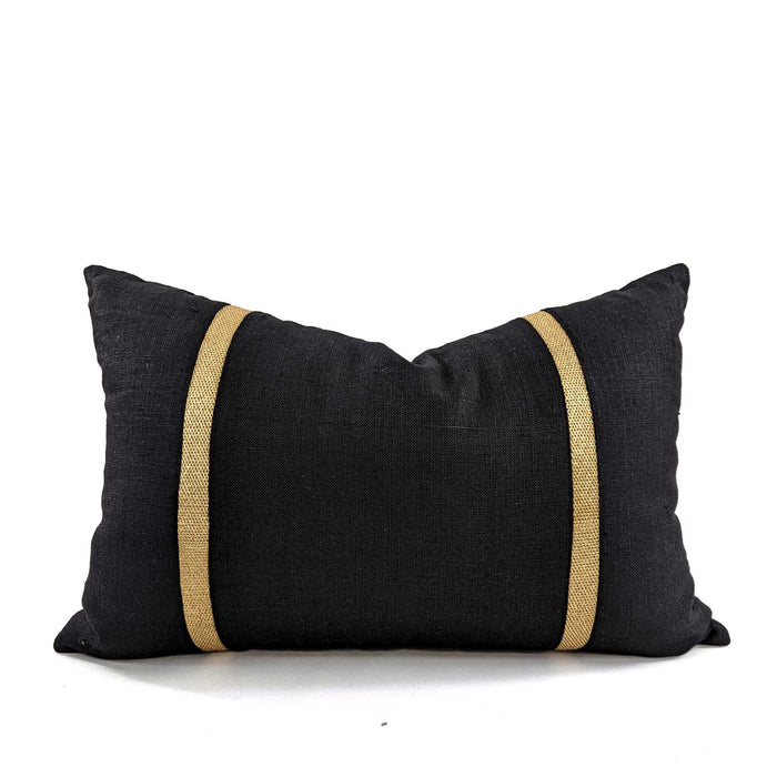 Braid Linen Cushion Cover - Black / Gold