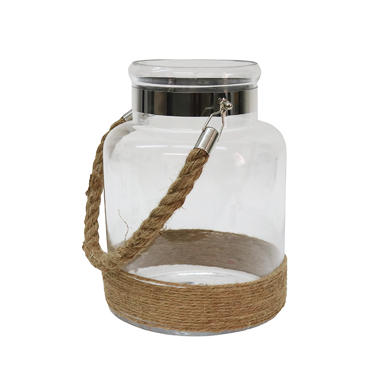 Glass Lantern with Rope Hurricane