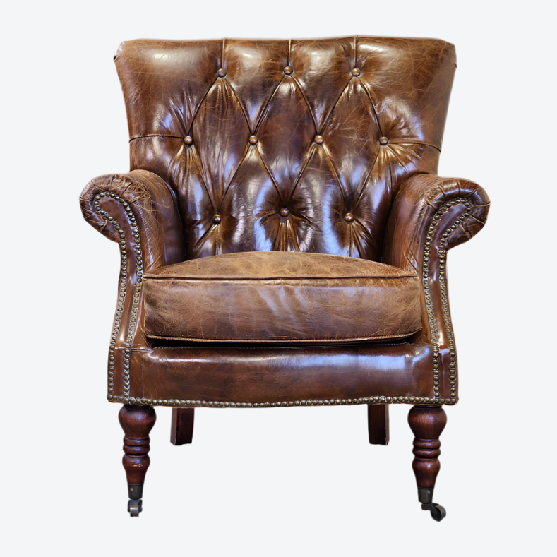 Harrington Buttoned Leather Armchair - Vintage Cigar