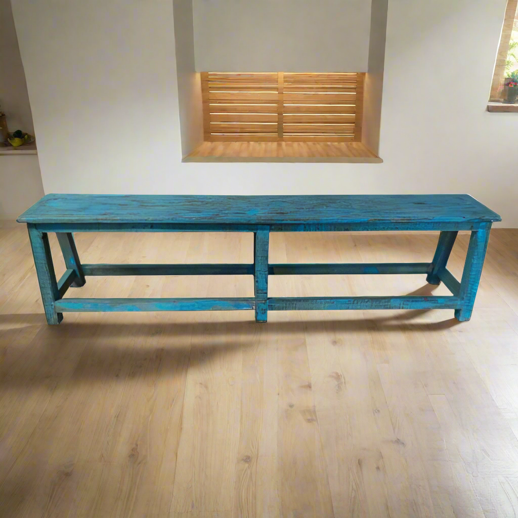 Harvest Wooden Bench - Rustic Blue