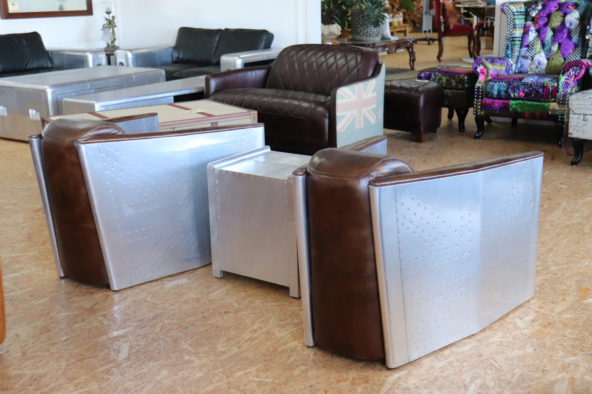 Spitfire Leather Armchairs and Side Table Set