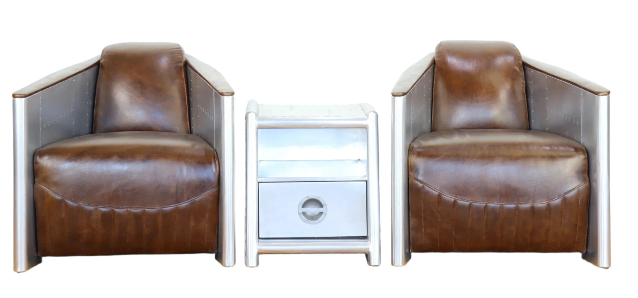 Spitfire Leather Armchairs and Side Table Set