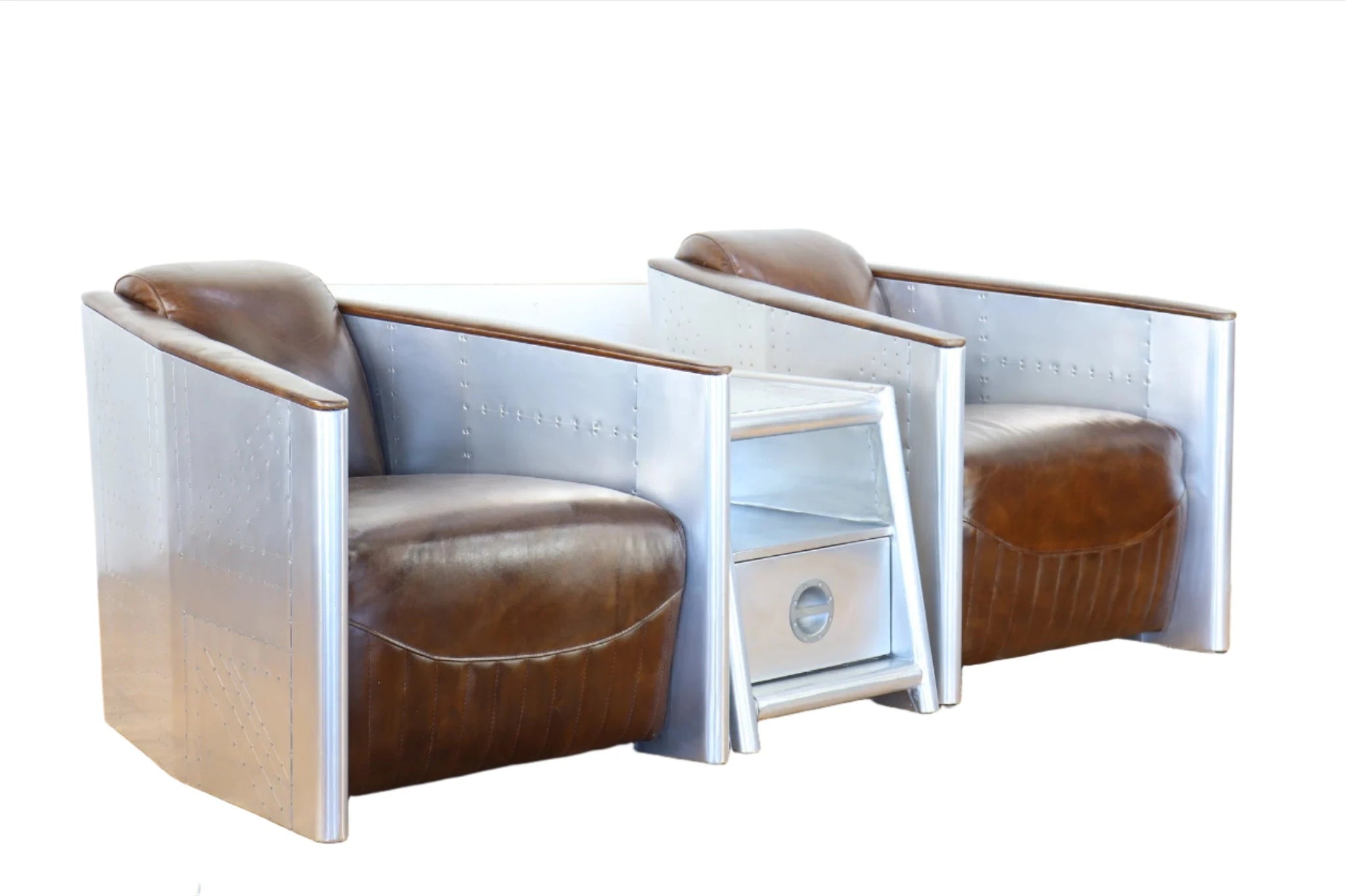 Spitfire Leather Armchairs and Side Table Set