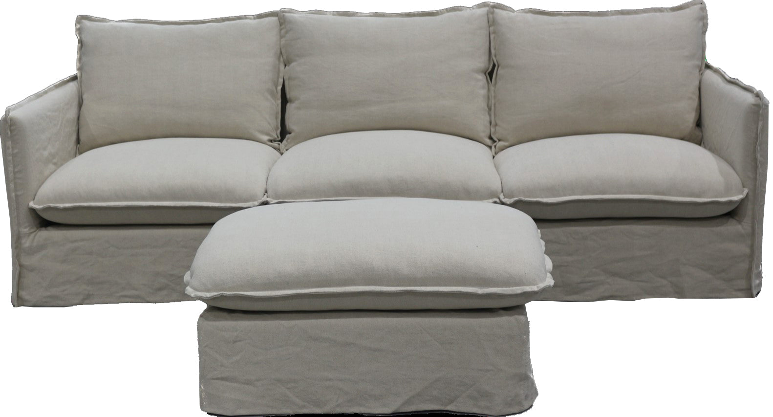 Villa 3 Seat Slip Cover Sofa with Ottoman - Salt & Pepper