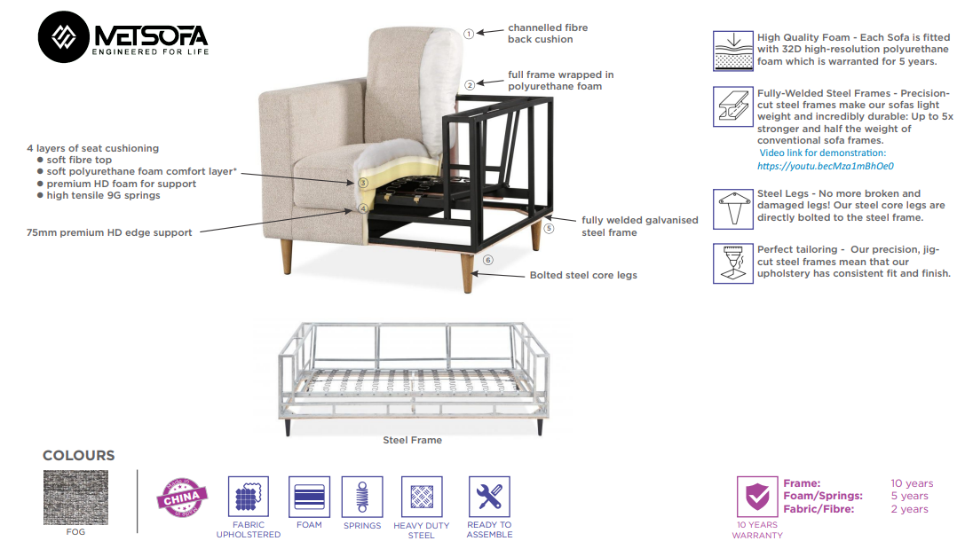 Kingston Plush Lounge Sofa - Fog