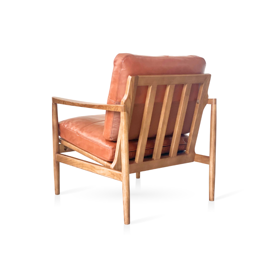 Hans Mid-Century leather Armchair - Caramel Brown