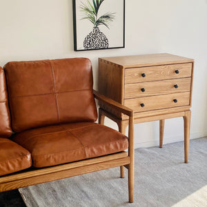 Hans Mid Century 2 Seat Leather Sofa - Caramel Brown