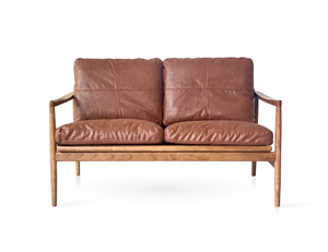 Hans Mid-Century 2 Seat Leather Sofa - Rustic Brown