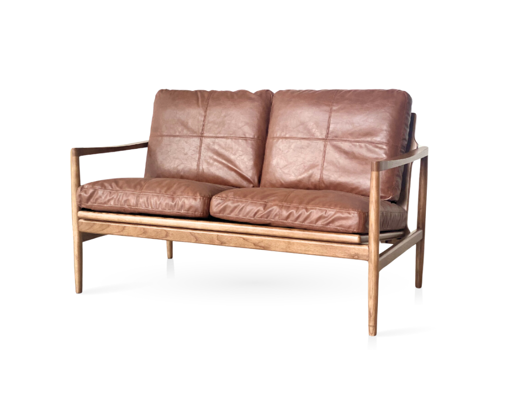 Hans Mid-Century 2 Seat Leather Sofa - Rustic Brown