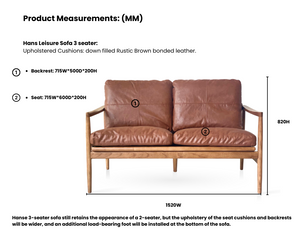 Hans Mid-Century 2 Seat Leather Sofa - Rustic Brown