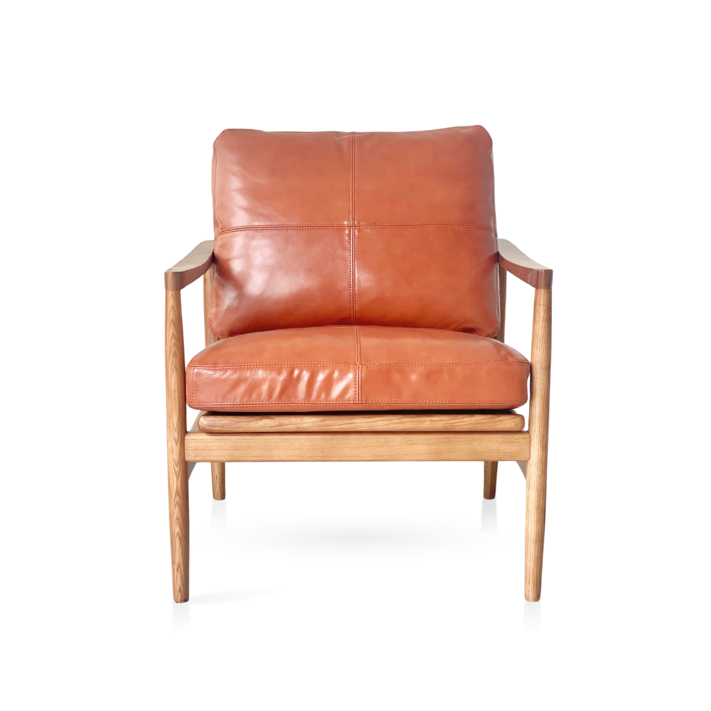 Hans Mid-Century leather Armchair - Caramel Brown