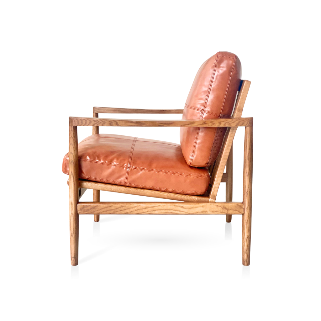 Hans Mid-Century leather Armchair - Caramel Brown