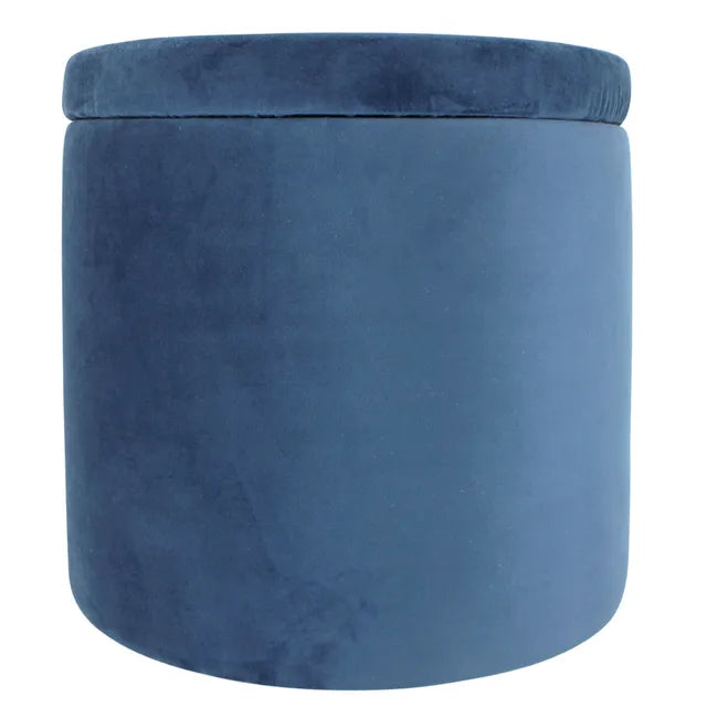 Round Ottoman Velvet Ocean Blue