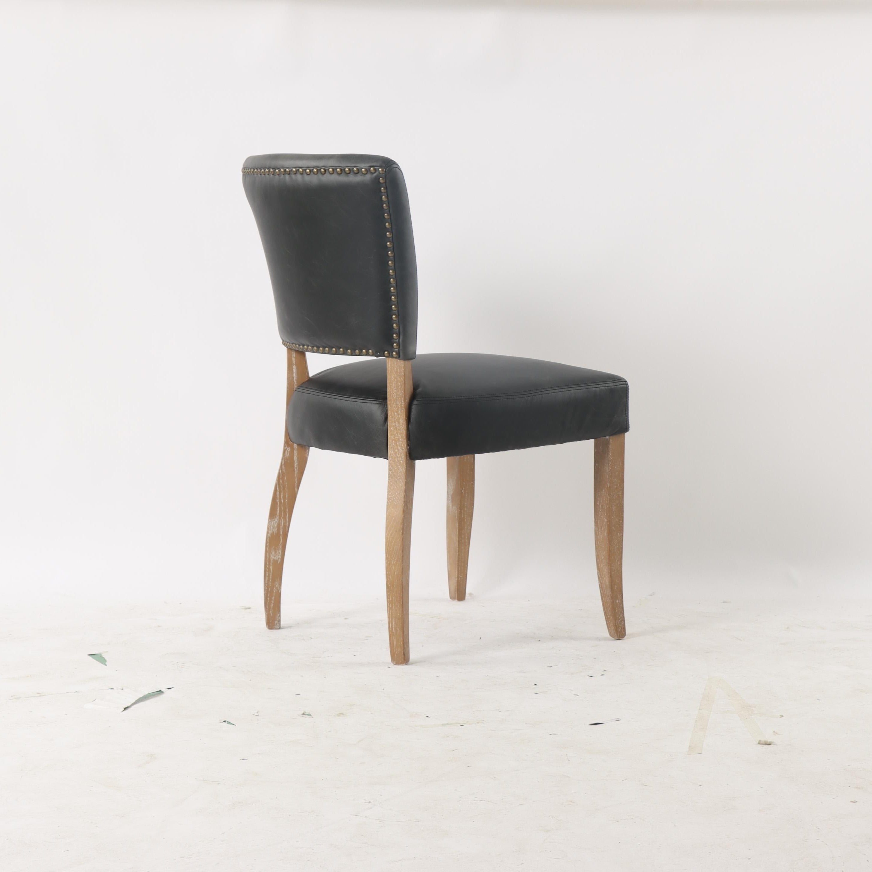 Ezra Leather Studded Dining Chair - Black