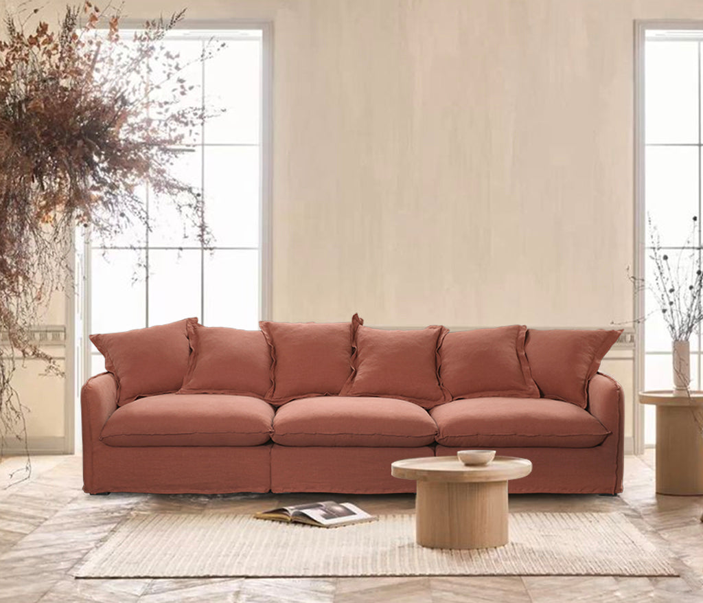 Oasis Washed Linen 3 Seat Modular Slip Cover Sofa - Rust