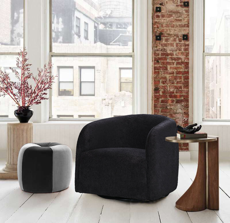 Casper Boucle Swivel Chair - Black