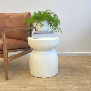 Pedestal Side Table - White Fleck