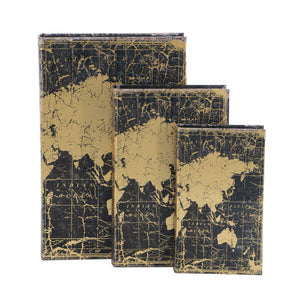 World Map Book Boxes Set of 3