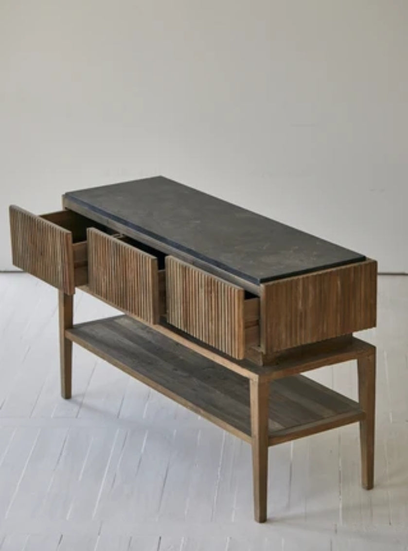 Console Table with 3 Drawers and Bluestone Top