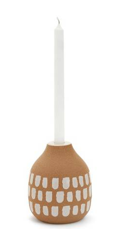 Ceramic Candle Holder Tan-White